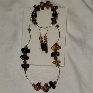 Amber-Tone Bead Necklace, Bracelet & Earring Set - Women Jewelry